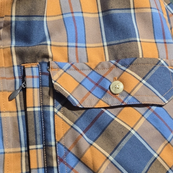 Roundtree & Yorke Outdoor Mens Orange Blue Plaid Button Down Shirt Size Large - Picture 4 of 8
